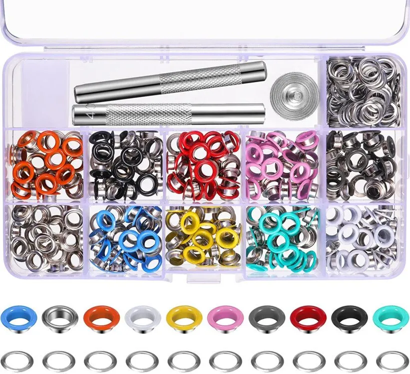 12Colors 5mm Metal Grommets Kit Metal Eyelets Kits Shoe Eyelets Grommet Sets for Leather Fabric Belt Clothes Crafts, and More