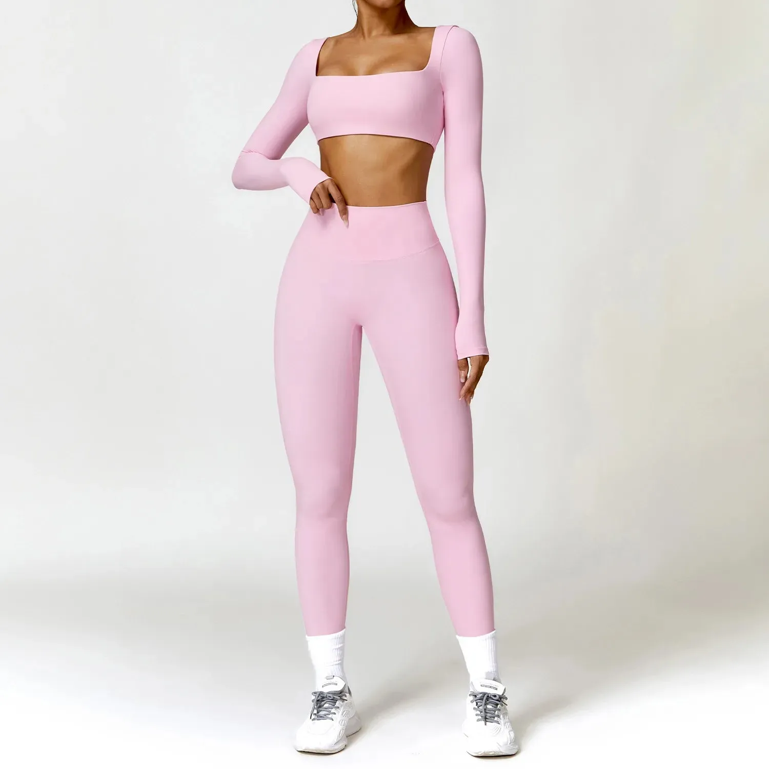 2PCS Yoga Suit Sports Set  Quick-Drying Gym Set  Tracksuit Running Workout Long Sleeve Sports Shirt for Women