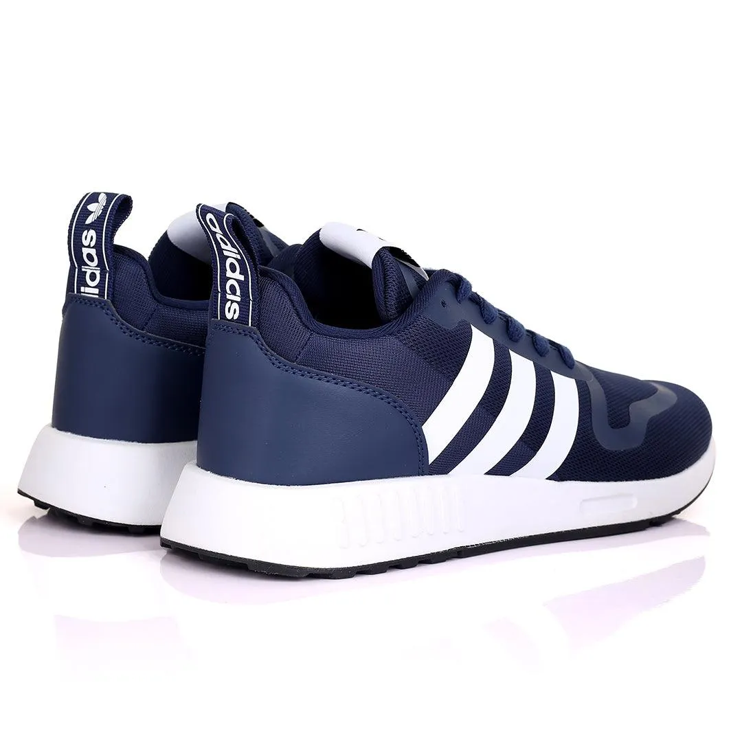 AD Comfy Navy-blue With White Stripe And White Sole Lace Up Designed Sneakers