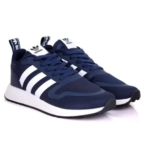 AD Comfy Navy-blue With White Stripe And White Sole Lace Up Designed Sneakers