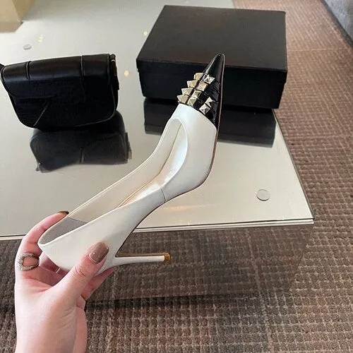 Advbridge Autumn 2023 New Pointed High Heel Women's Shoes Shallow Rivet Thin Heel Single Shoes Fashion Shoes Women