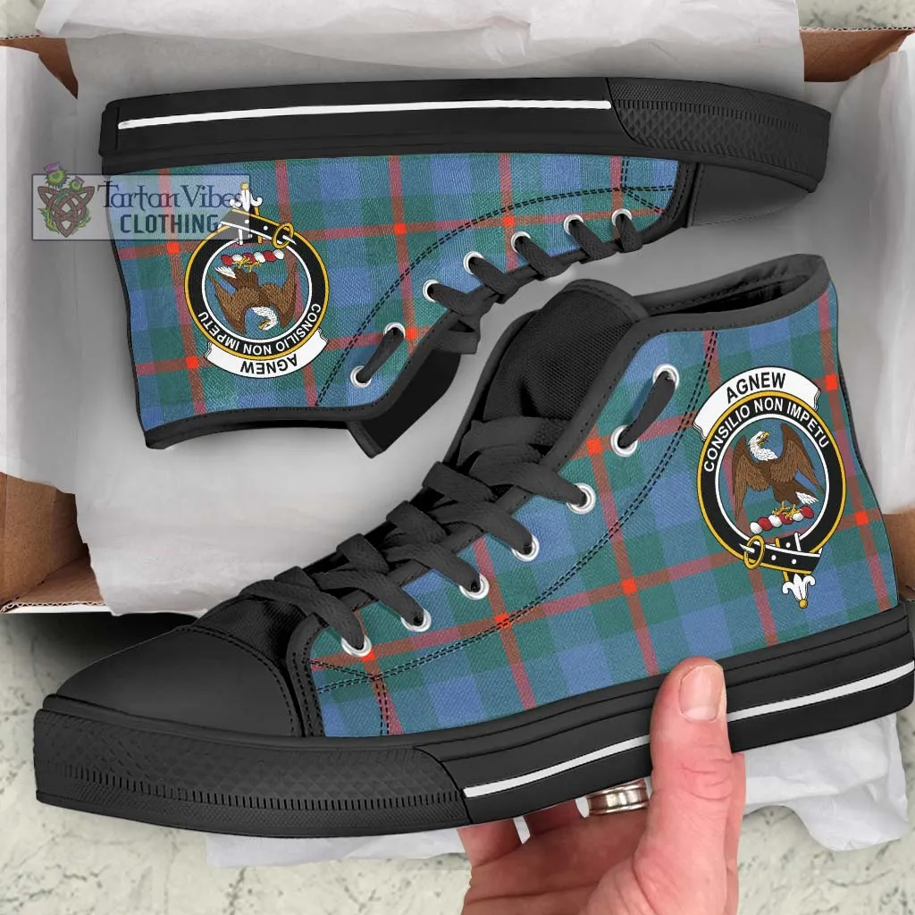 Agnew Ancient Tartan High Top Shoes with Family Crest