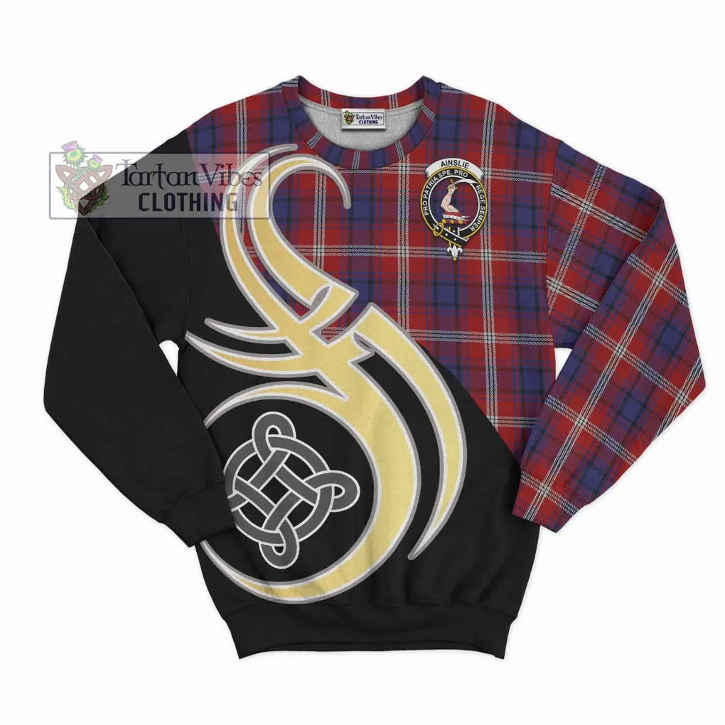 Ainslie Tartan Sweatshirt with Family Crest and Celtic Symbol Style