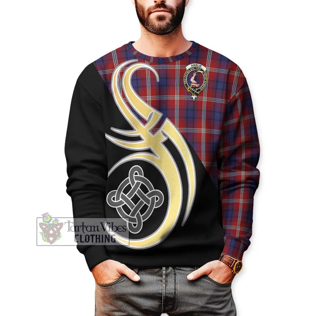 Ainslie Tartan Sweatshirt with Family Crest and Celtic Symbol Style