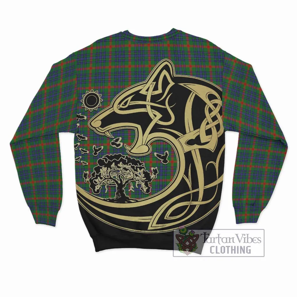 Aiton Tartan Sweatshirt with Family Crest Celtic Wolf Style