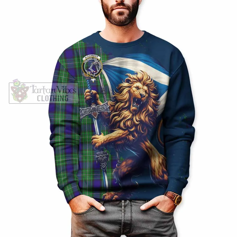 Alexander Tartan Family Crest Sweatshirt with Scottish Majestic Lion