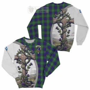 Alexander Tartan Sweatshirt with Family Crest and St. Andrew's Cross Accented by Thistle Vines