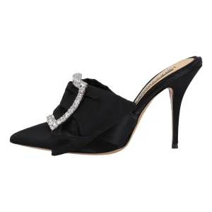 Alexandre Vauthier Satin Lola Mules With Crystal Buckle. Size 36