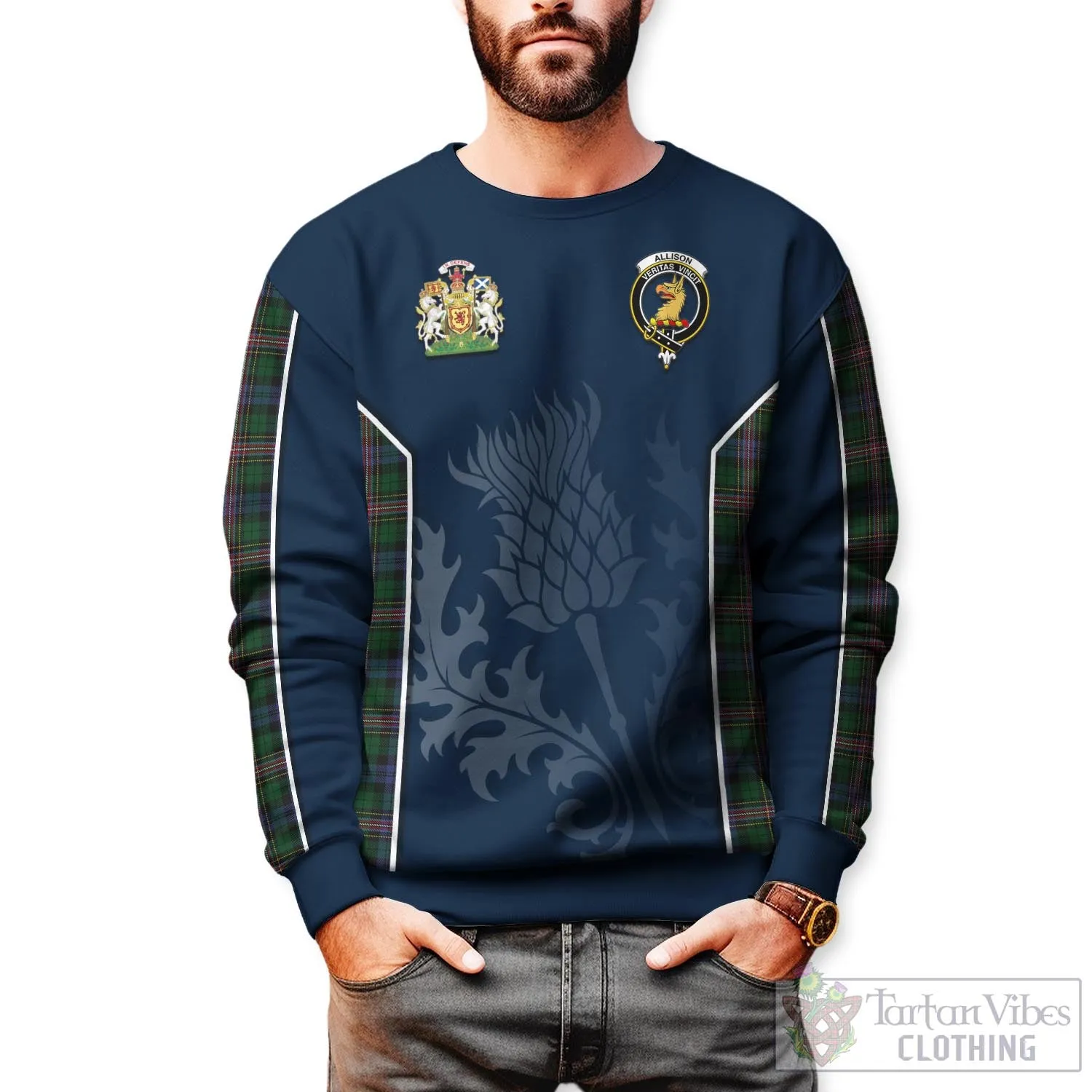 Allison Tartan Sweatshirt with Family Crest and Scottish Thistle Vibes Sport Style