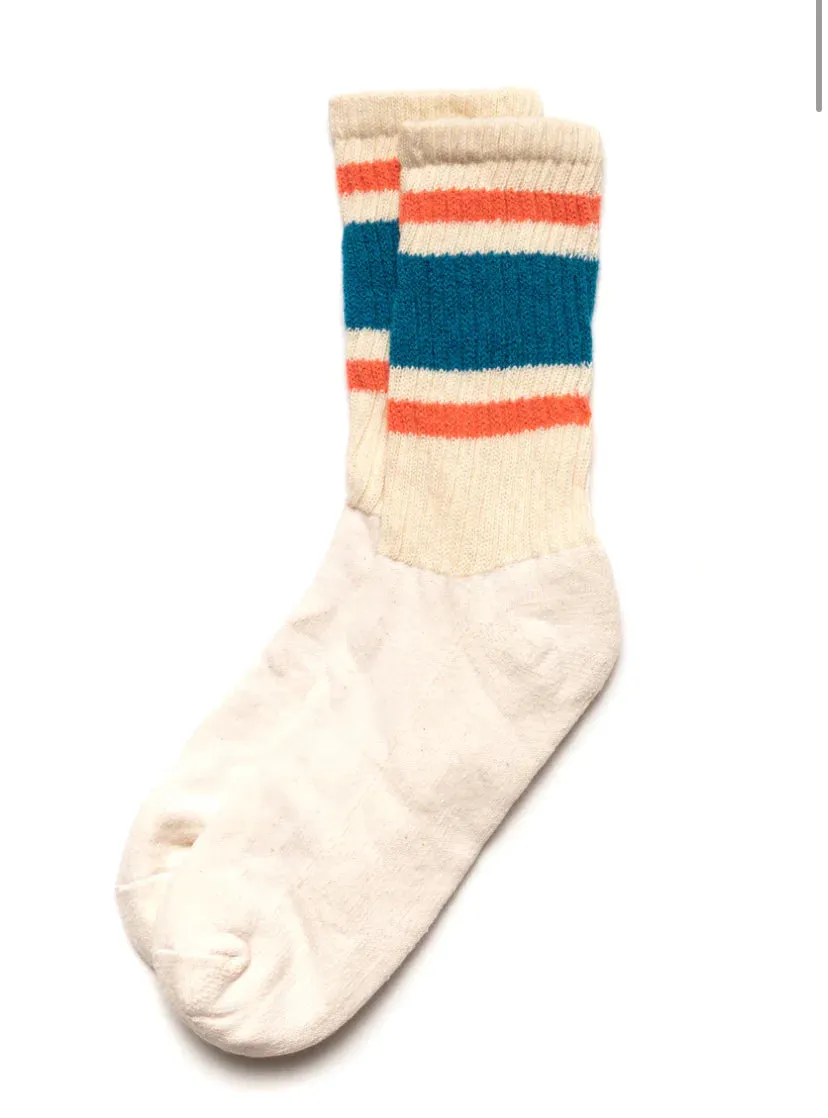 American Trench retro stripe socks coral with green stripes