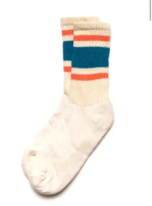 American Trench retro stripe socks coral with green stripes