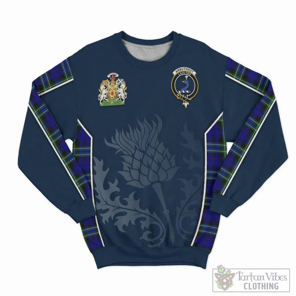 Arbuthnot Modern Tartan Sweatshirt with Family Crest and Scottish Thistle Vibes Sport Style