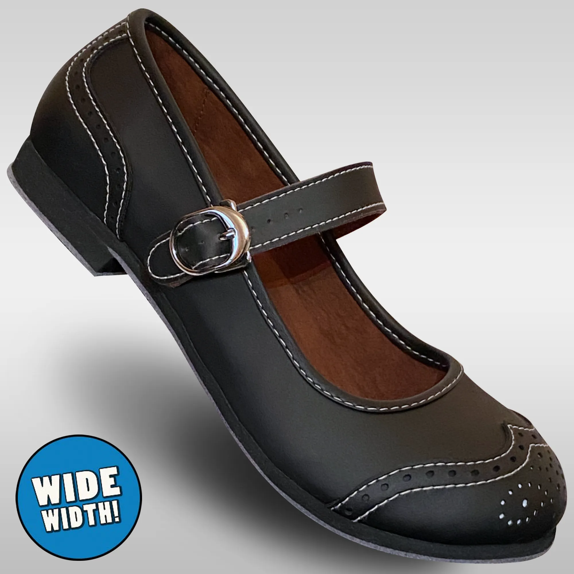 Aris Allen Black Snub Toe Mary Jane Wingtips - Wide Width