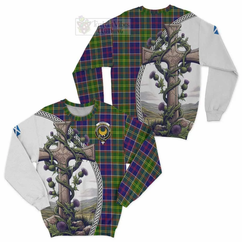 Arnott Tartan Sweatshirt with Family Crest and St. Andrew's Cross Accented by Thistle Vines