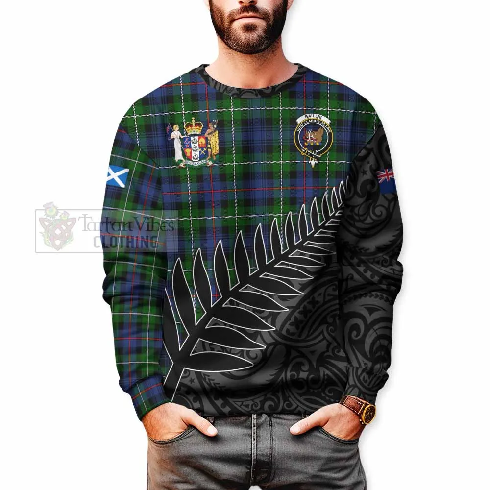 Baillie (Bailey) Crest Tartan Sweatshirt with New Zealand Silver Fern Half Style