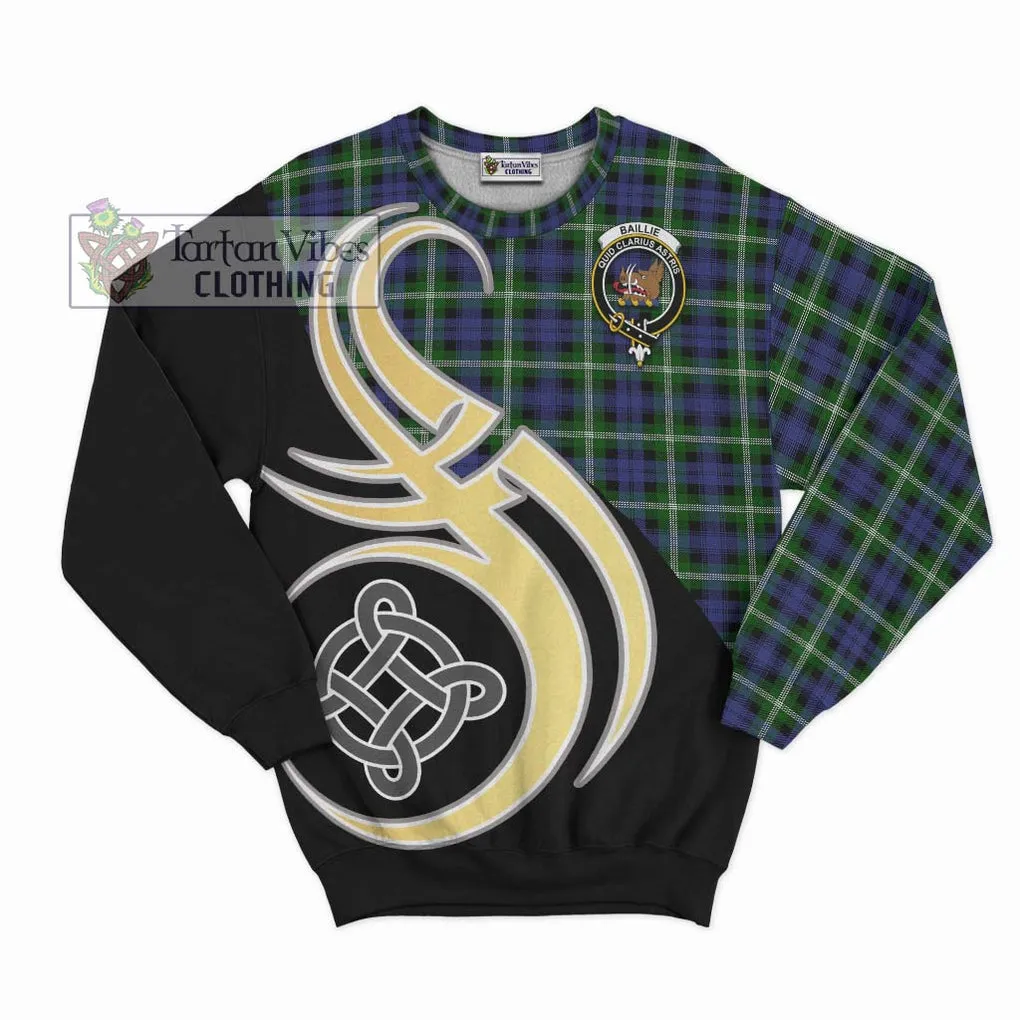 Baillie (Bailey) Tartan Sweatshirt with Family Crest and Celtic Symbol Style