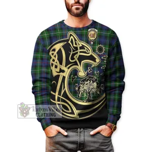 Baillie Tartan Sweatshirt with Family Crest Celtic Wolf Style