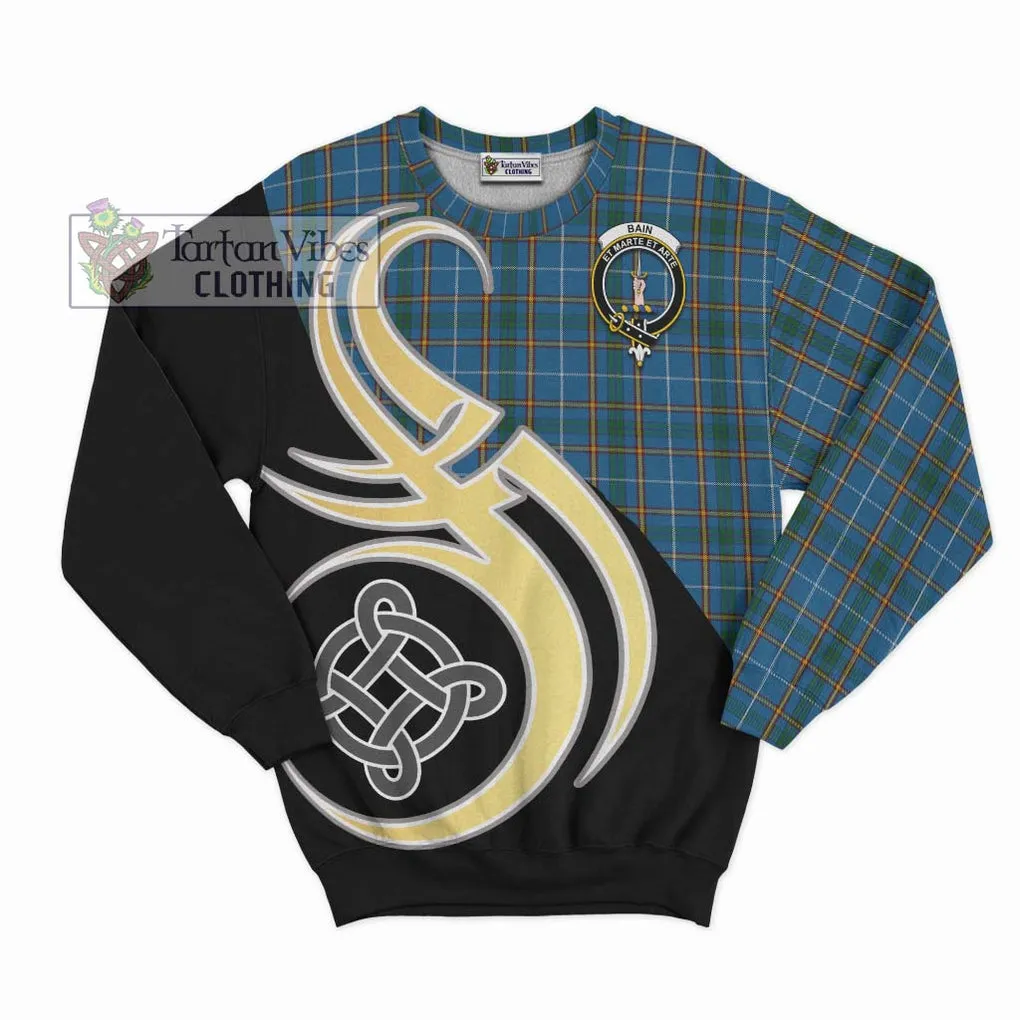 Bain Tartan Sweatshirt with Family Crest and Celtic Symbol Style