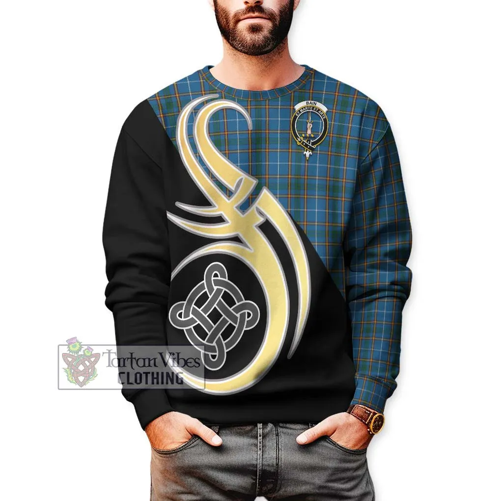 Bain Tartan Sweatshirt with Family Crest and Celtic Symbol Style