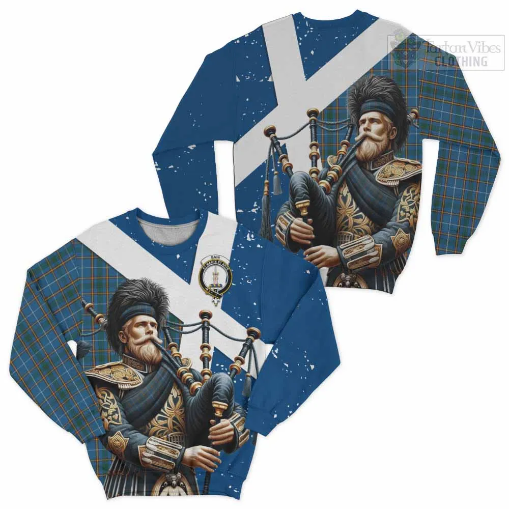 Bain Tartan Sweatshirt with Family Crest Scottish Bagpiper Vibes