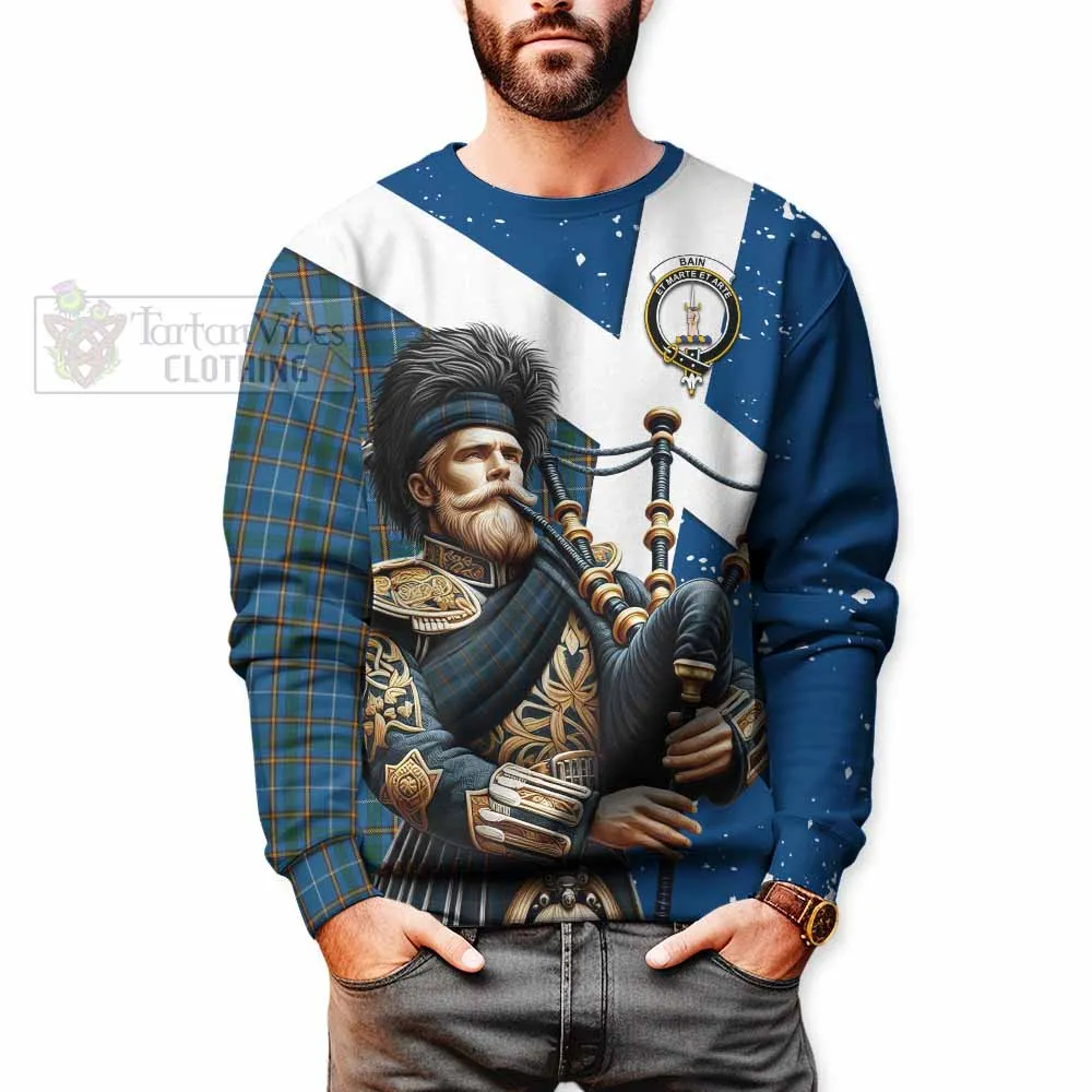 Bain Tartan Sweatshirt with Family Crest Scottish Bagpiper Vibes