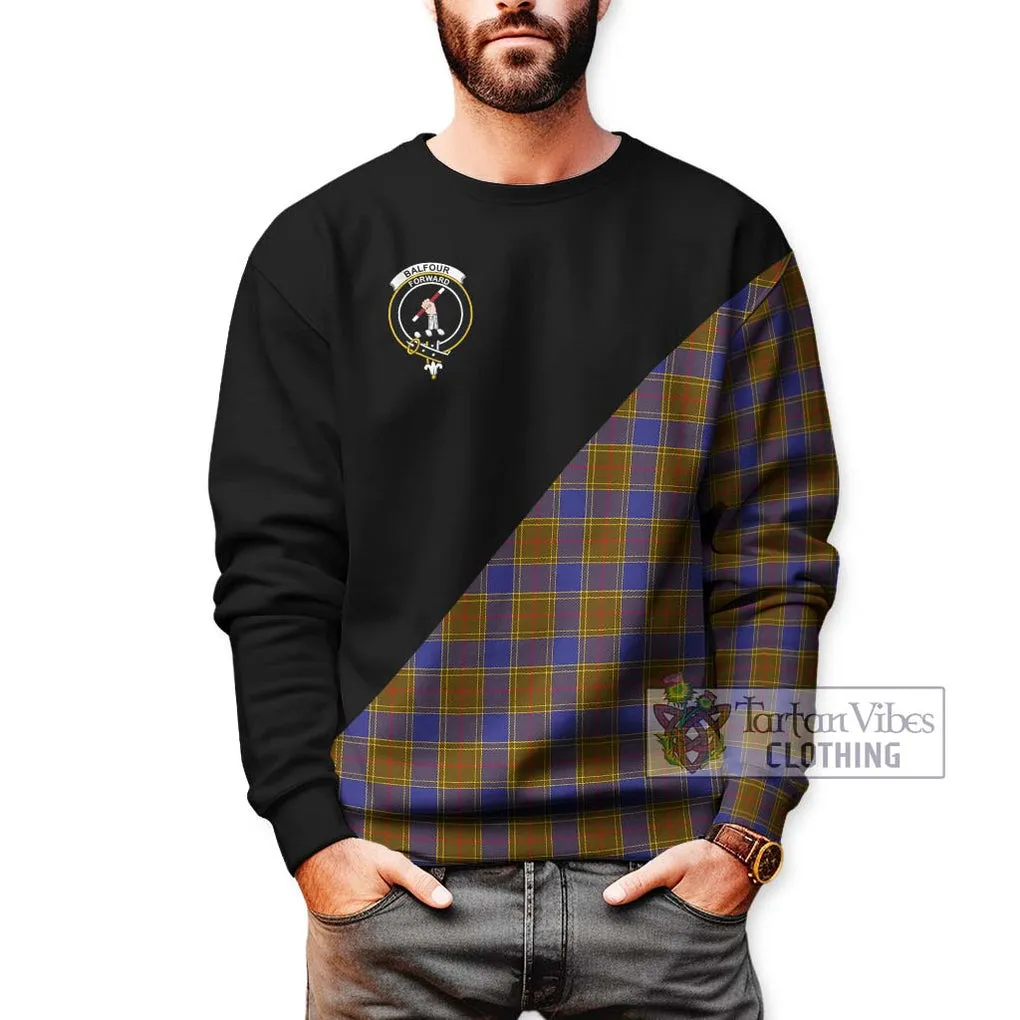 Balfour Tartan Sweatshirt with Family Crest and Military Logo Style