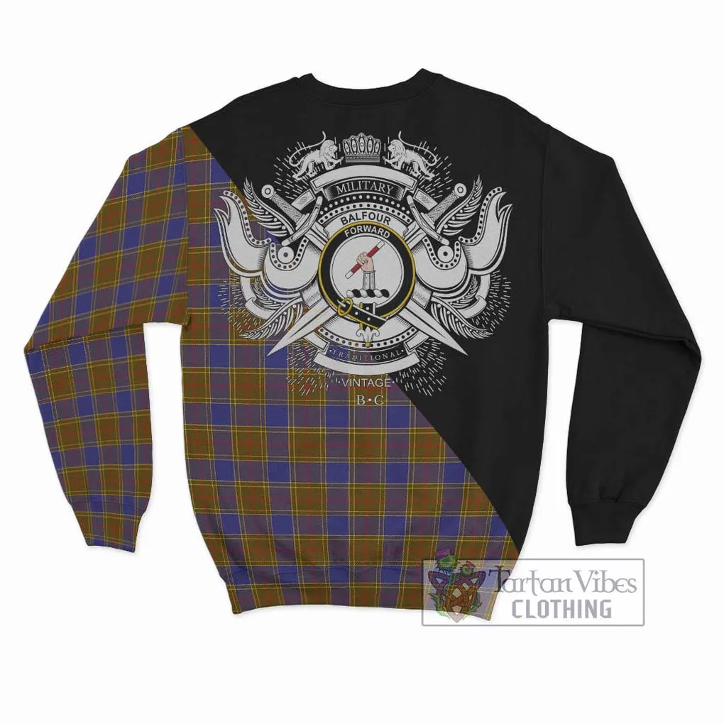 Balfour Tartan Sweatshirt with Family Crest and Military Logo Style