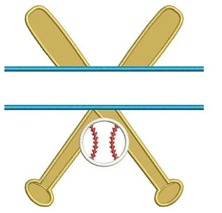 Baseball Bats Split Crossed with a baseball Design Machine Embroidery Digitized Applique Pattern - Instant Download - 4x4 , 5x7, 6x10