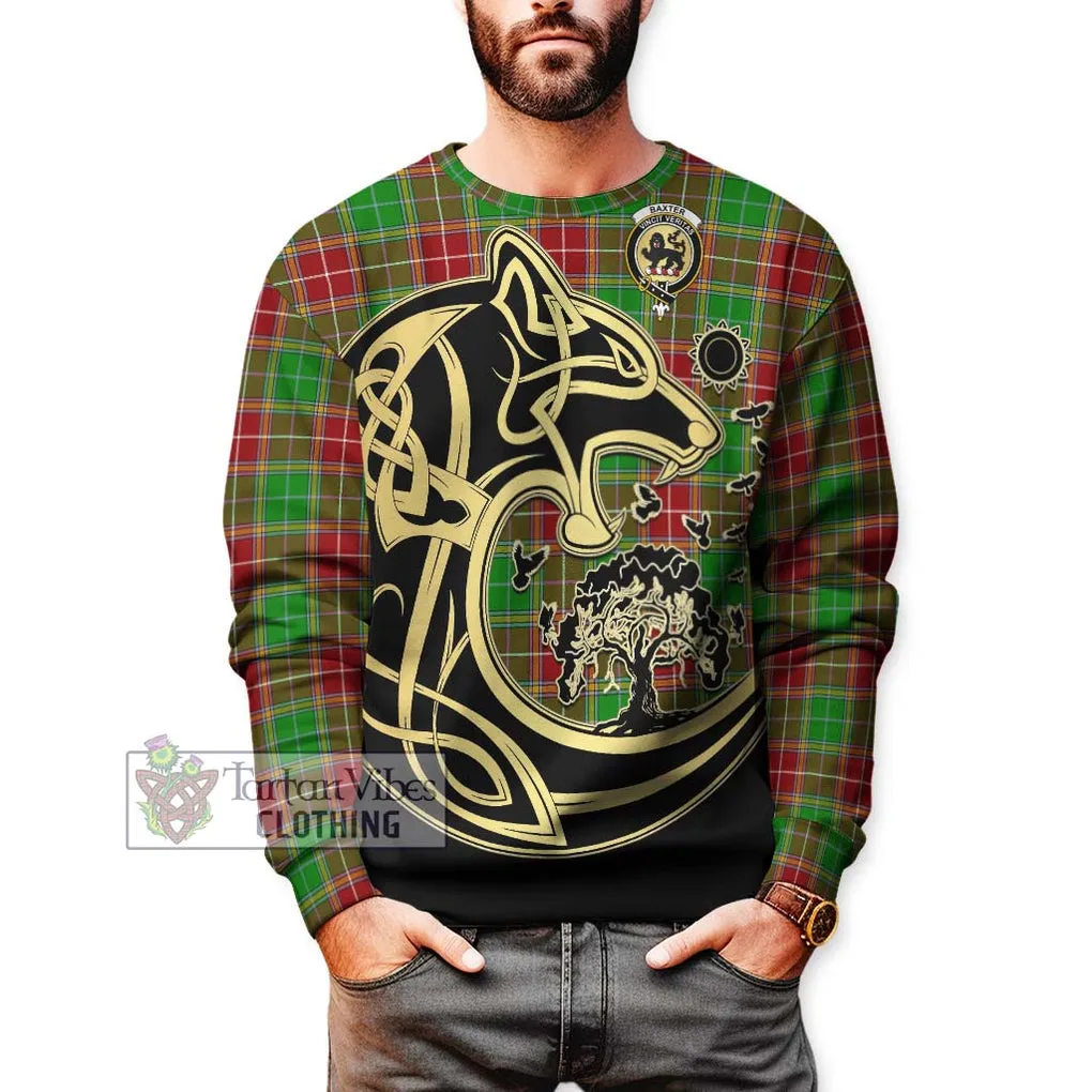 Baxter Modern Tartan Sweatshirt with Family Crest Celtic Wolf Style