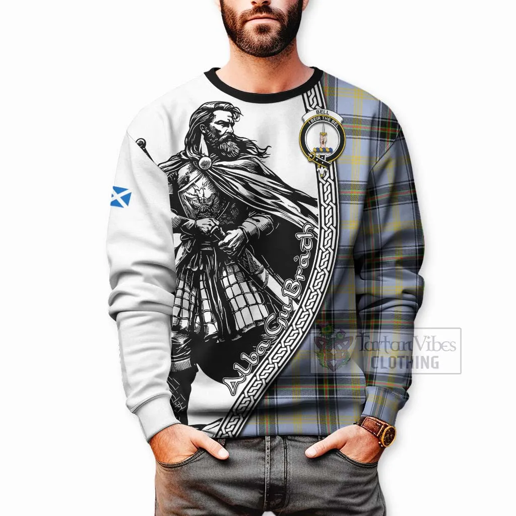 Bell Tartan Clan Crest Sweatshirt with Highlander Warrior Celtic Style