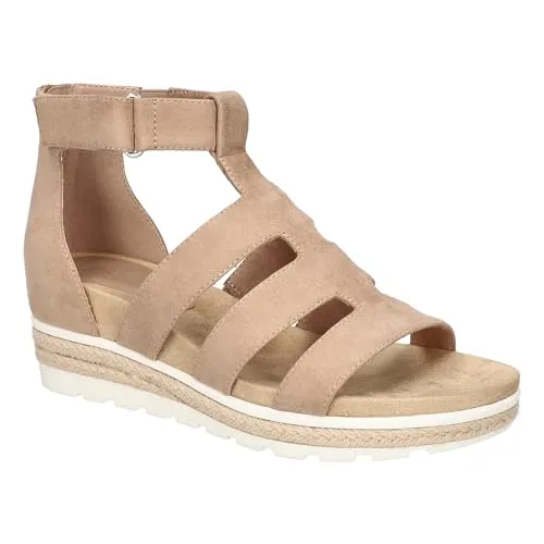 Bella Vita Women's Zinia Wedge Sandal, Almond Suede, 7 Wide