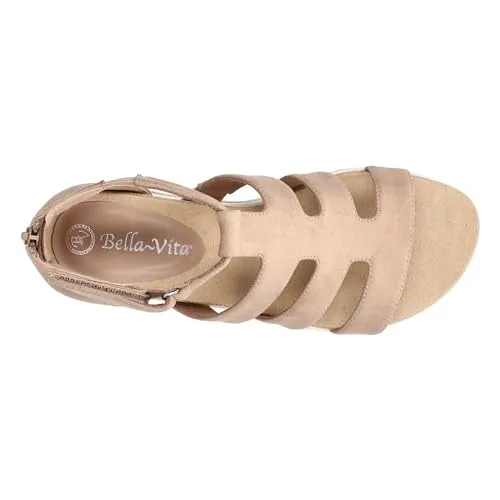 Bella Vita Women's Zinia Wedge Sandal, Almond Suede, 7 Wide