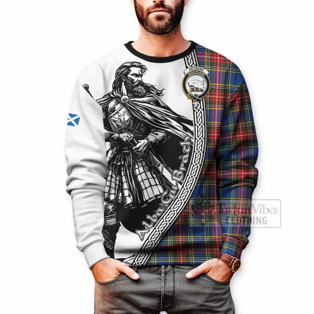 Bethune Tartan Clan Crest Sweatshirt with Highlander Warrior Celtic Style