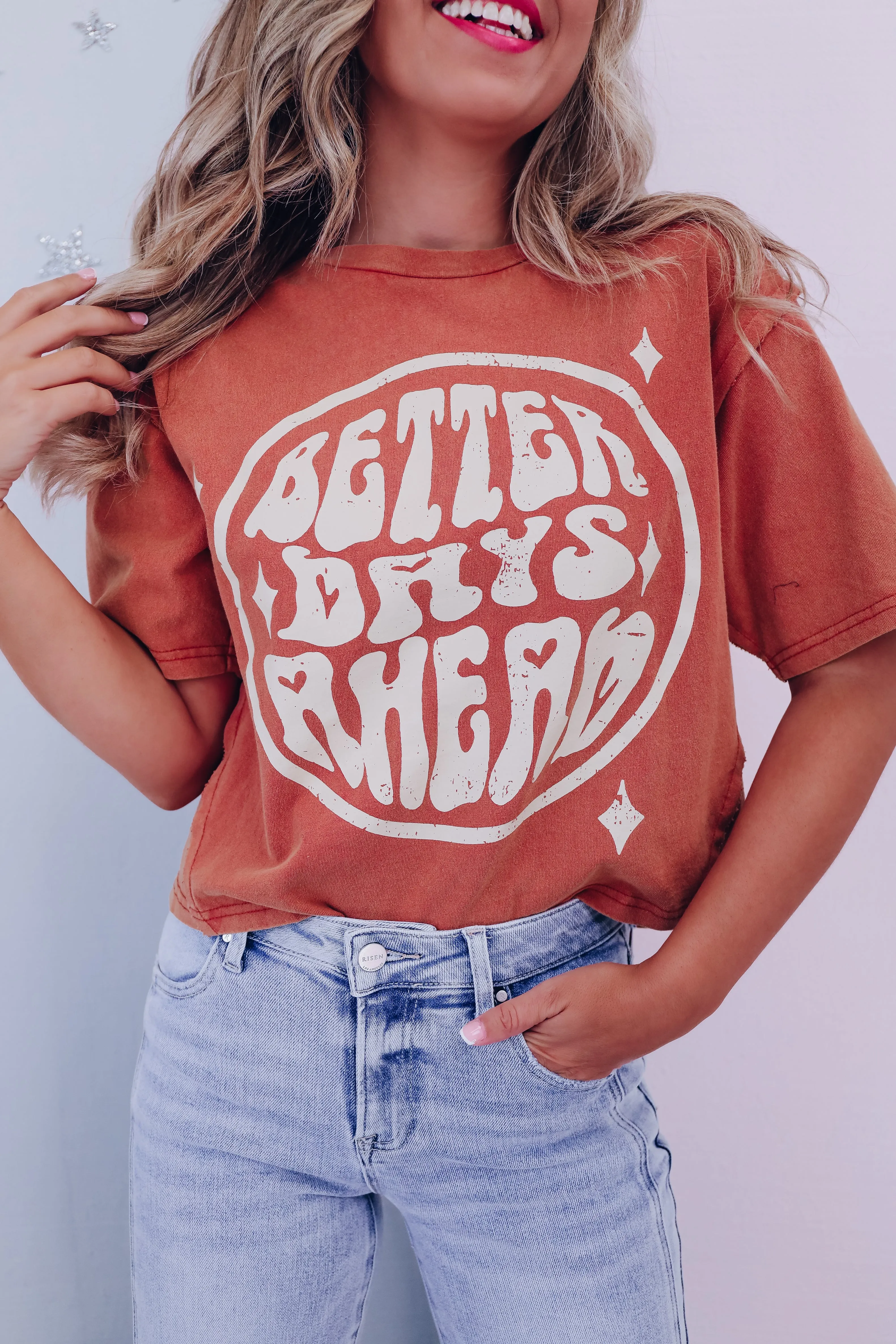 Better Days... Cropped Graphic Tee - Rust