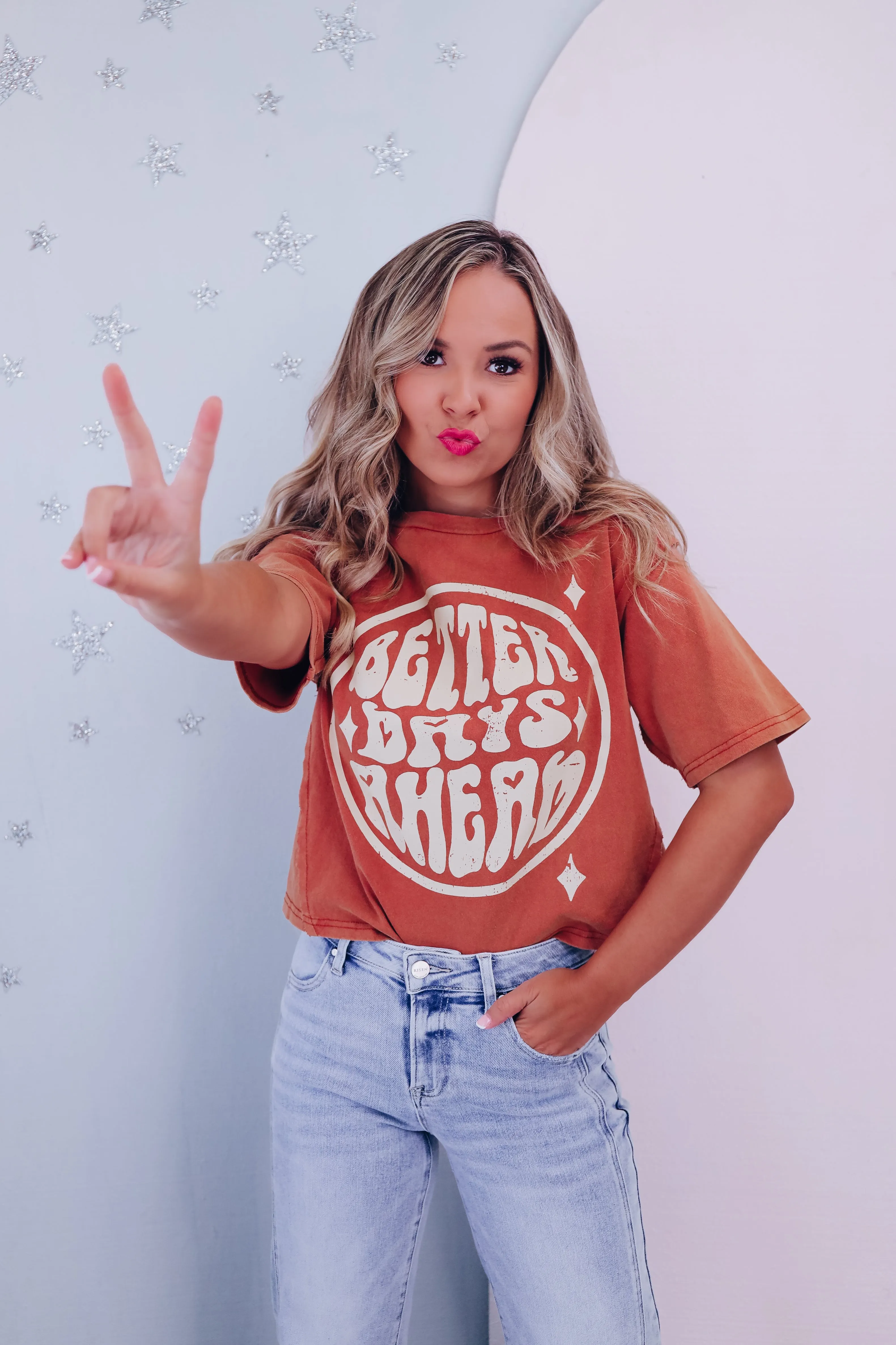 Better Days... Cropped Graphic Tee - Rust