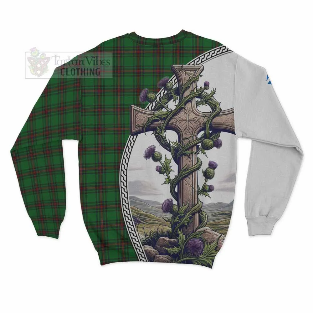 Beveridge Tartan Sweatshirt with Family Crest and St. Andrew's Cross Accented by Thistle Vines