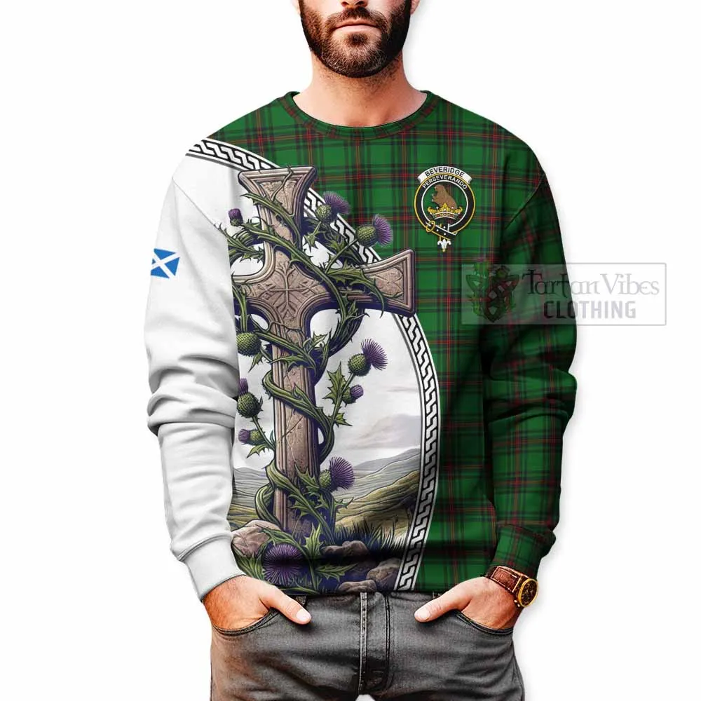 Beveridge Tartan Sweatshirt with Family Crest and St. Andrew's Cross Accented by Thistle Vines