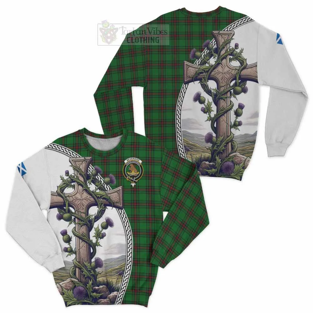 Beveridge Tartan Sweatshirt with Family Crest and St. Andrew's Cross Accented by Thistle Vines