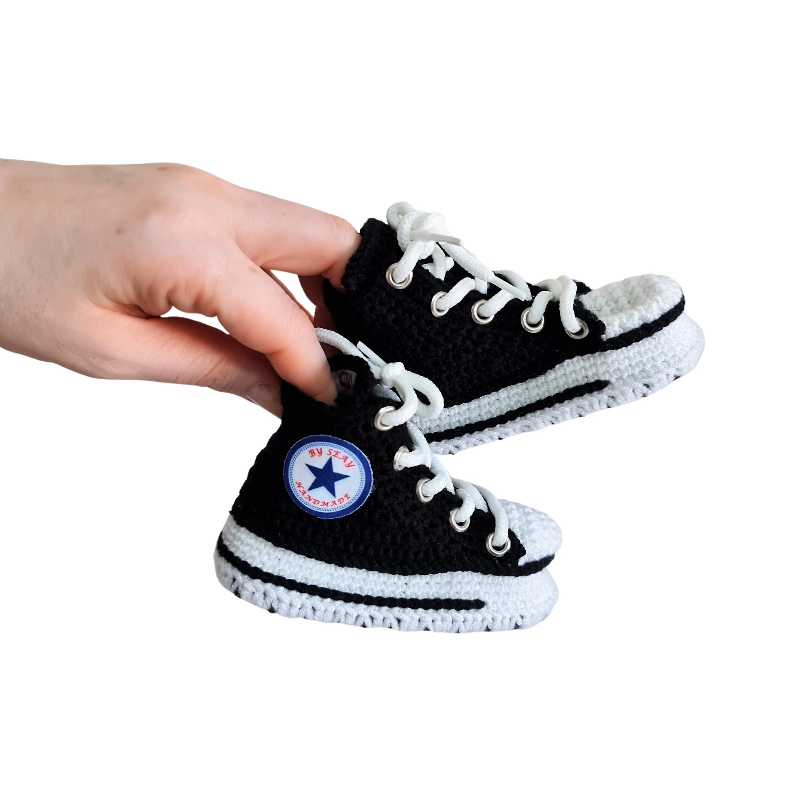 Black Converse Style Booties Baby Natural Cotton Newborn Socks Slipper