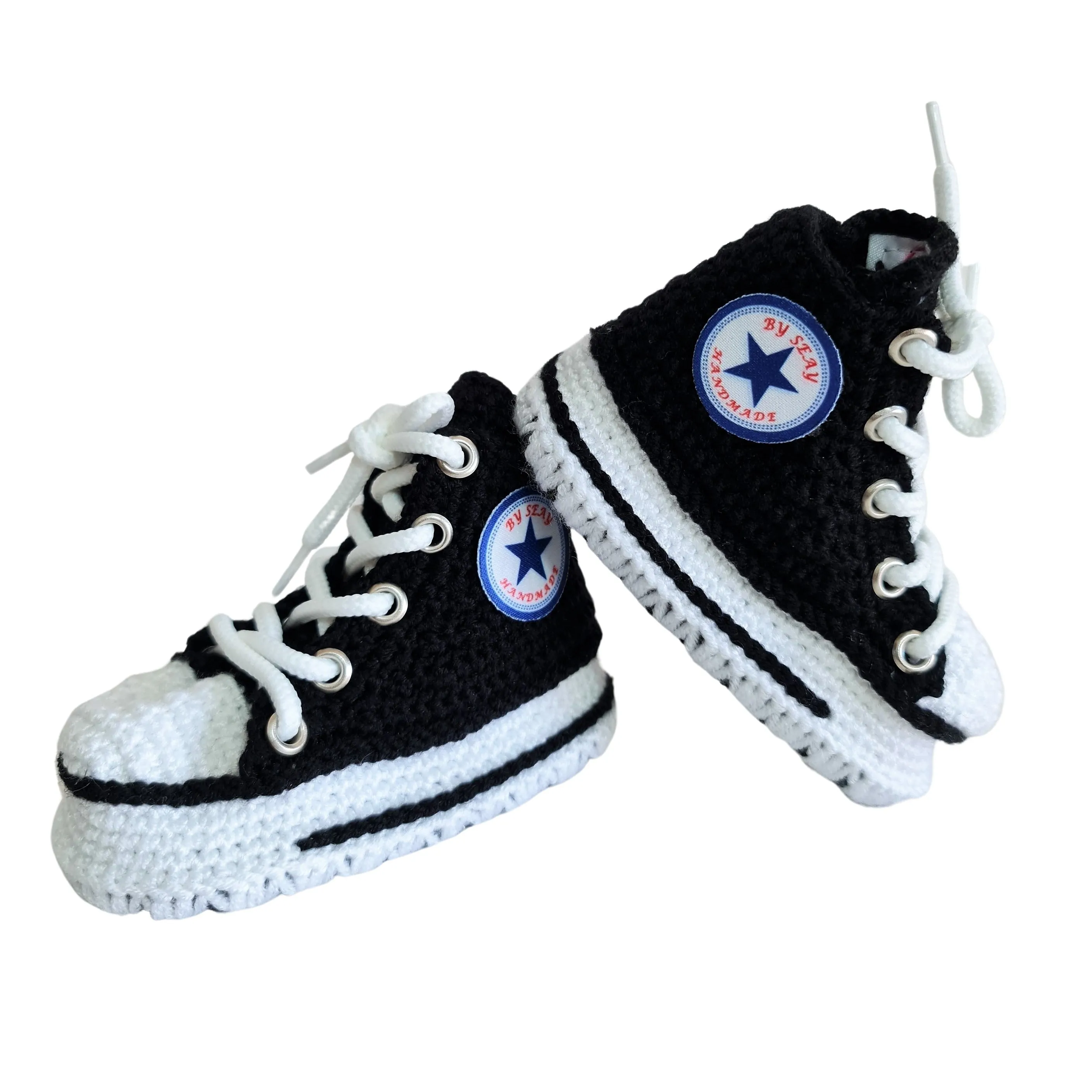 Black Converse Style Booties Baby Natural Cotton Newborn Socks Slipper