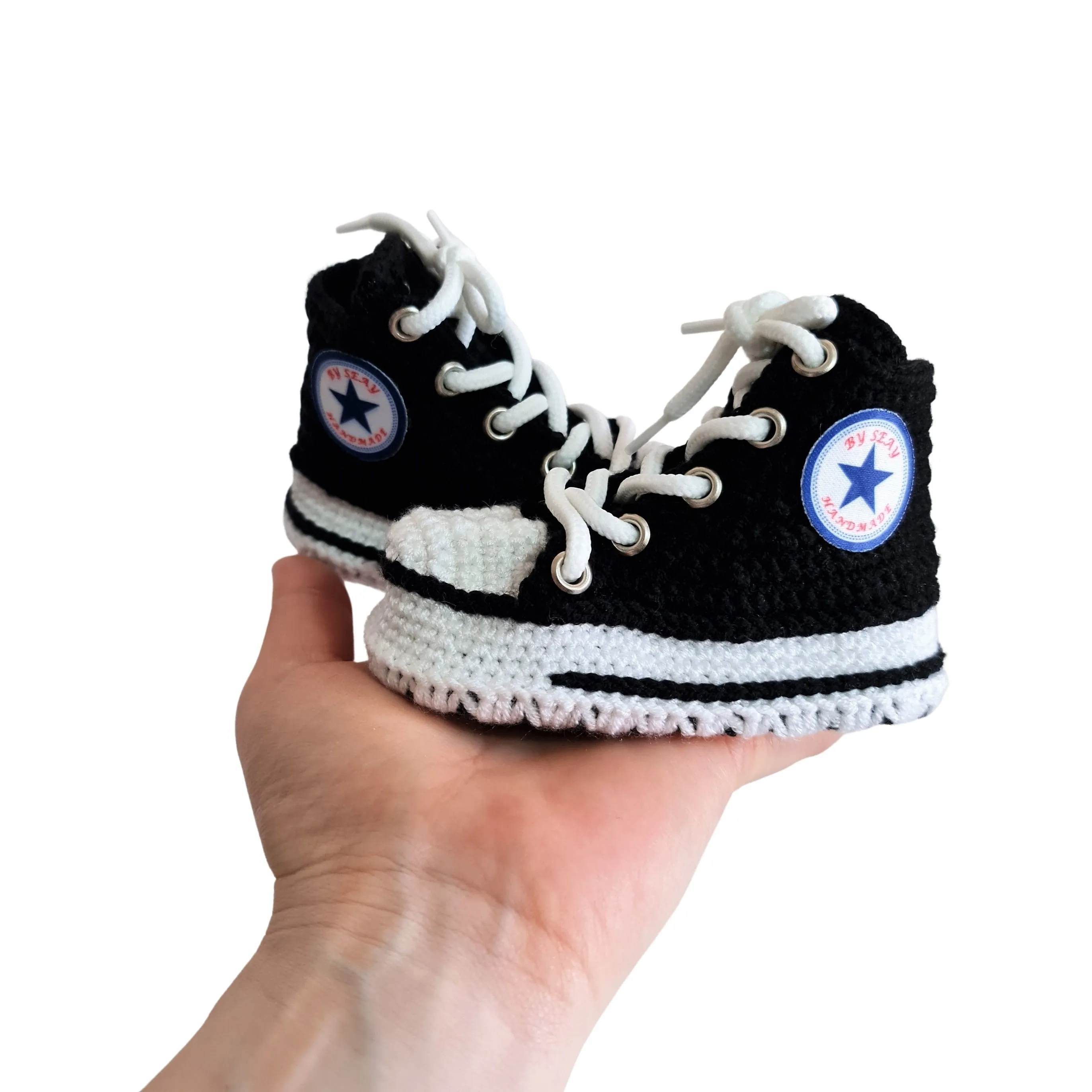 Black Converse Style Booties Baby Natural Cotton Newborn Socks Slipper