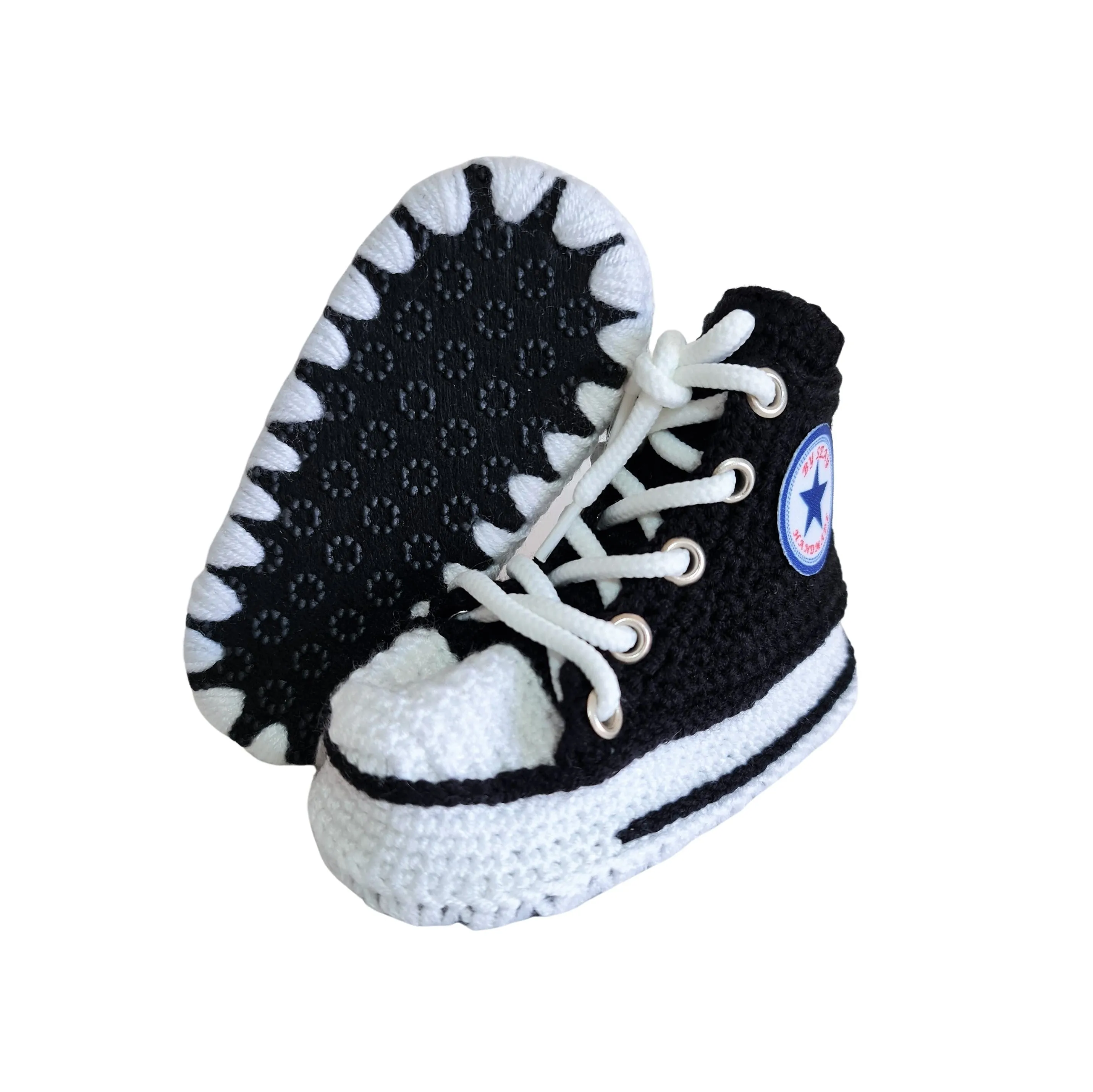 Black Converse Style Booties Baby Natural Cotton Newborn Socks Slipper