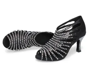 Black Rhinestone Ballroom Dance Shoes Latin Salsa Dancing Heels