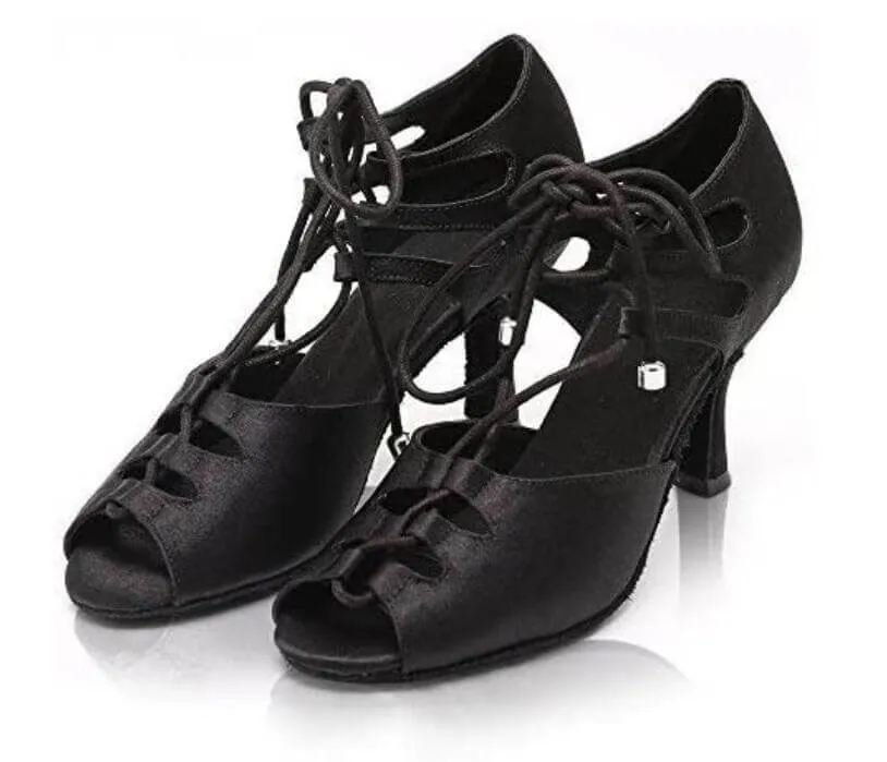 Black Strappy Latin Salsa Bachata Dance Heels