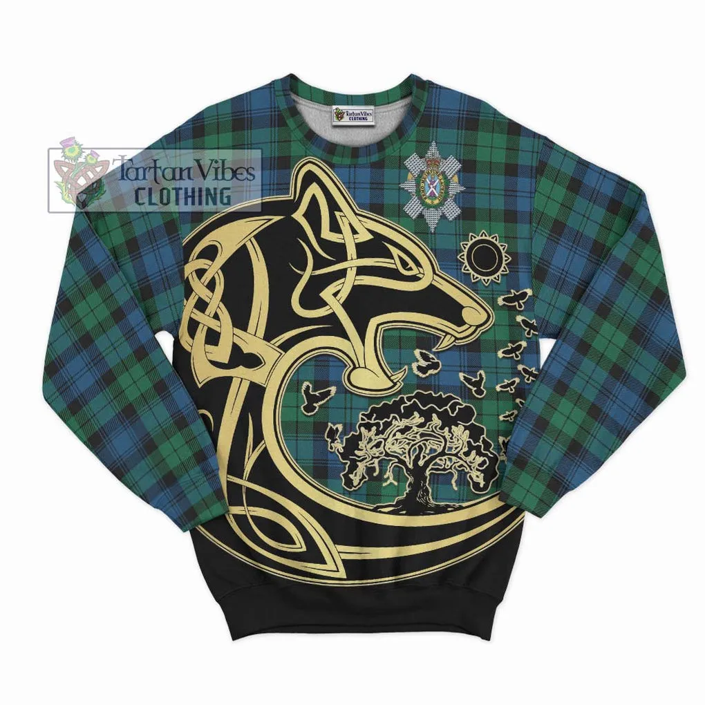 Black Watch Ancient Tartan Sweatshirt with Family Crest Celtic Wolf Style