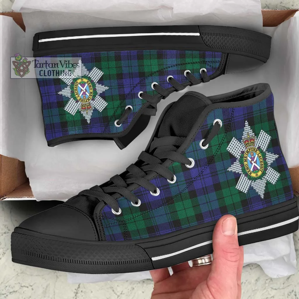 Black Watch Modern Tartan High Top Shoes with Family Crest