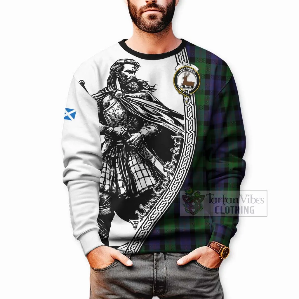 Blair Tartan Clan Crest Sweatshirt with Highlander Warrior Celtic Style