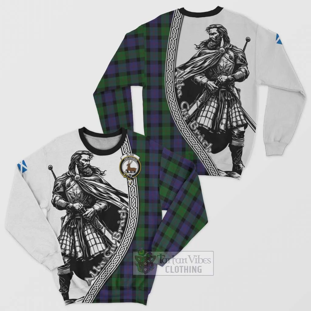 Blair Tartan Clan Crest Sweatshirt with Highlander Warrior Celtic Style