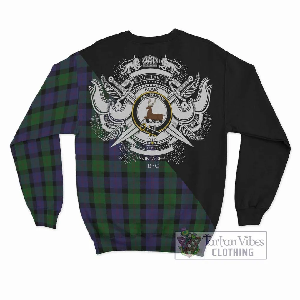 Blair Tartan Sweatshirt with Family Crest and Military Logo Style