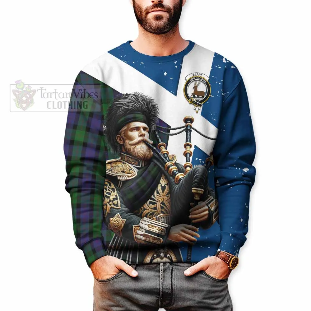 Blair Tartan Sweatshirt with Family Crest Scottish Bagpiper Vibes